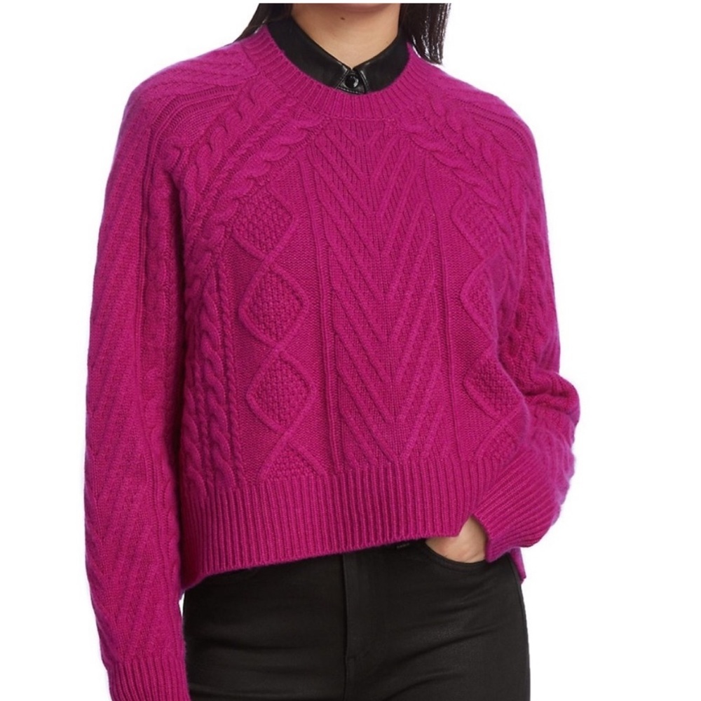 Rag & Bone Pierce Cashmere Cable Knit Long Sleeve Crewneck Sweater Pink Medium